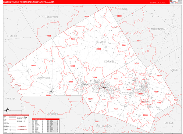 Killeen-Temple Metro Area Wall Map
